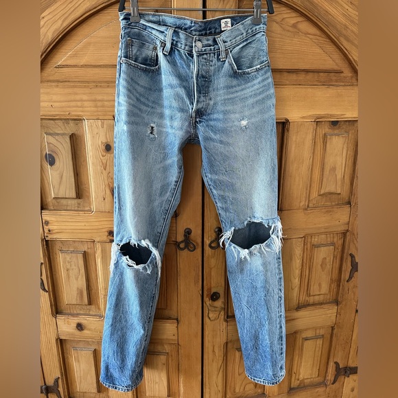 Levi’s White Oak Cone Denim, Red Tag 501 Jean with 2 Butterflies on Leg - Picture 2 of 15